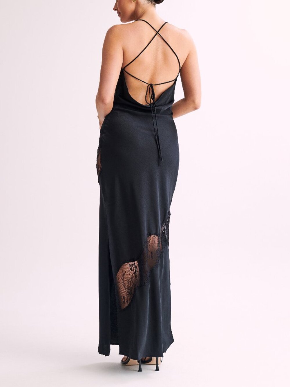 MESHKI Chandra Lace Detail Satin Maxi Dress - Black